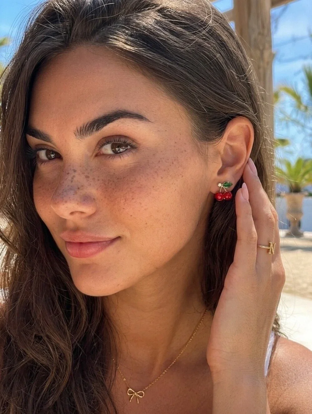 Red Cherry Acrylic Stud Earrings Gold Tone 925 Silver Post Coquette Coconut Girl